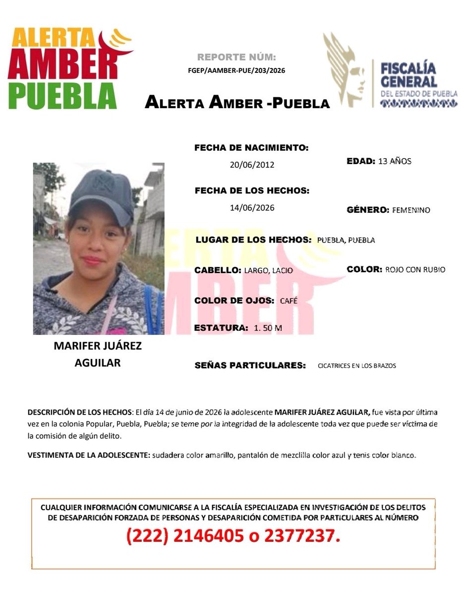 Alerta Amber Puebla tweet media