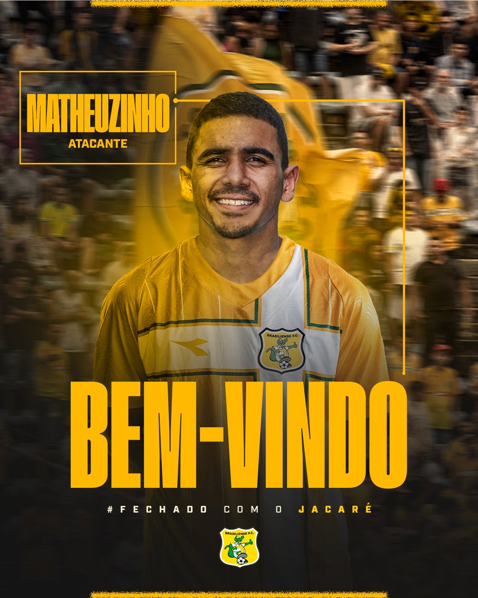 BrasilienseFC's tweet photo. Reforço no Jacaré! 🐊

O Brasiliense acertou a contratação do atacante Matheuzinho. O atleta estava no Abecat e chega para reforçar o elenco do Jacaré.

Seja muito bem-vindo ao Jacaré!

𝗙𝗜𝗖𝗛𝗔 𝗗𝗢 𝗔𝗧𝗟𝗘𝗧𝗔
Nome: Matheuzinho 
Idade: 31 anos
Posição: Atacante 
Clubes: Cruzeiro-RS, Chapecoense, Guarani V. Aires, São Paulo-RS, São José-RS, Sampaio Corrêa, Londrina, Manaus, GE Brasil, Mirassol, São Bernardo, Santa Cruz, Luverdense, Ferroviário, São Luiz-RS, Itabirito, Esportivo-RS e Abecat 

#SomosBrasiliense