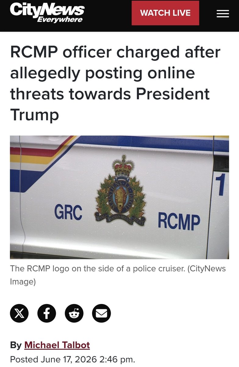 RealMattA_'s tweet photo. Another disastrous incident for the RCMP.

An RCMP officer is alleged to have posted threats to Donald Trump on Snapchat, WHILE he worked the G7 Summit.

Canada is a crime scene. https://t.co/oplsvcS1rn