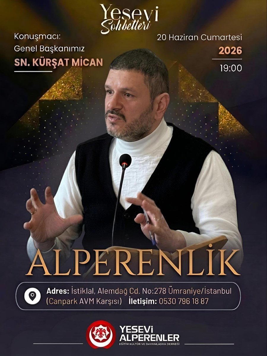 YeseviAlpDer's tweet photo. Geleneksel Yesevi Sohbetleri Programımızda bu haftaki konuşmacımız, Genel Başkanımız Sn. Kürşat Mican olacaktır. "Alperenlik" temalı programımıza tüm milletimiz davetlidir.

#Alperenlik
#KürşatMican https://t.co/NU6LXkJjTK