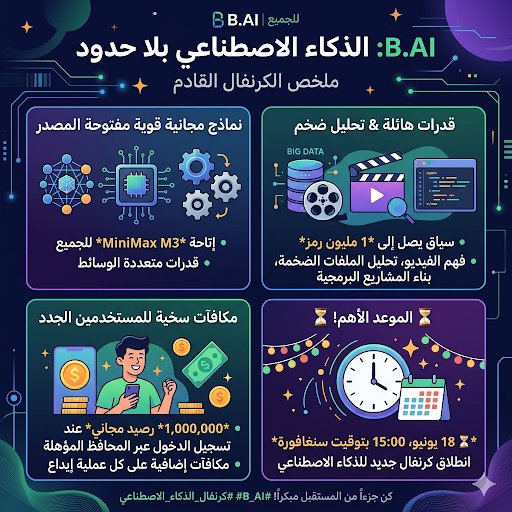 G8TQ6's tweet photo. السباق الحقيقي في الذكاء الاصطناعي لم يعد يدور حول امتلاك أقوى نموذج، بل حول إتاحة الوصول إليه أمام أكبر عدد من المطورين والمبدعين. 🚀

إتاحة MiniMax M3 مجانًا لفترة محدودة عبر https://t.co/vcPrZC73jL تمثل خطوة ذكية لتسريع الابتكار، خصوصًا مع نافذة سياق تصل إلى مليون Token ودعم أصيل للوسائط المتعددة، ما يفتح المجال لبناء تطبيقات أكثر تعقيدًا وكفاءة دون عوائق الدخول التقليدية.

وعندما تقترن هذه التجربة بحوافز لمستخدمي المحافظ الرقمية، يتضح كيف يواصل Web3 دمج الذكاء الاصطناعي مع الاقتصاد اللامركزي في منظومة واحدة تمنح المستخدم قيمة حقيقية، لا مجرد وعود. ✨

الفرص الكبرى تبدأ غالبًا عندما يصبح الوصول إلى التقنية أسهل من أي وقت مضى.

@justinsuntron @BAI_AGI #TGF #TRON#TRONGlobalFriends