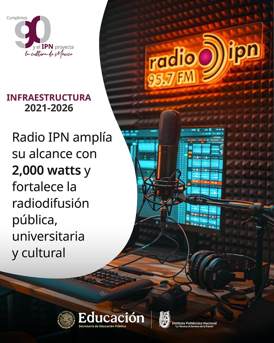 IPN_MX's tweet photo. ✨📻Radio IPN renueva su voz, amplía su alcance y fortalece su liderazgo como referente de la radiodifusión pública y universitaria.🎙️
#IPN90 #CulturaIPN #InfraestructuraIPN https://t.co/E1PKx7ZNwv