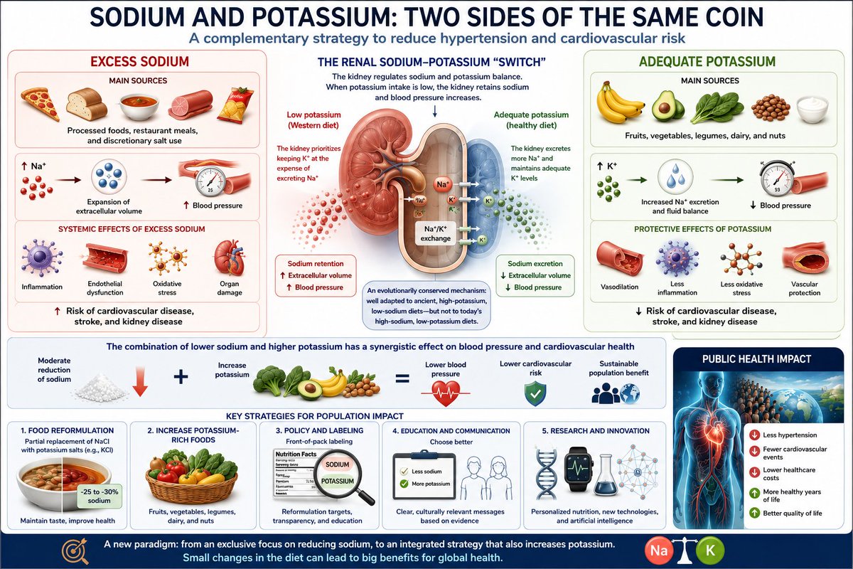 mncangie's tweet photo. ¿Y si el problema no fuera solo el exceso de sodio?
Nueva evidencia sugiere que la hipertensión no debe abordarse únicamente reduciendo sodio, sino también aumentando el consumo de potasio.
🥑 Más frutas y verduras
🫘 Más legumbres
🥔 Más alimentos ricos en potasio https://t.co/tWW2ftXLZ5