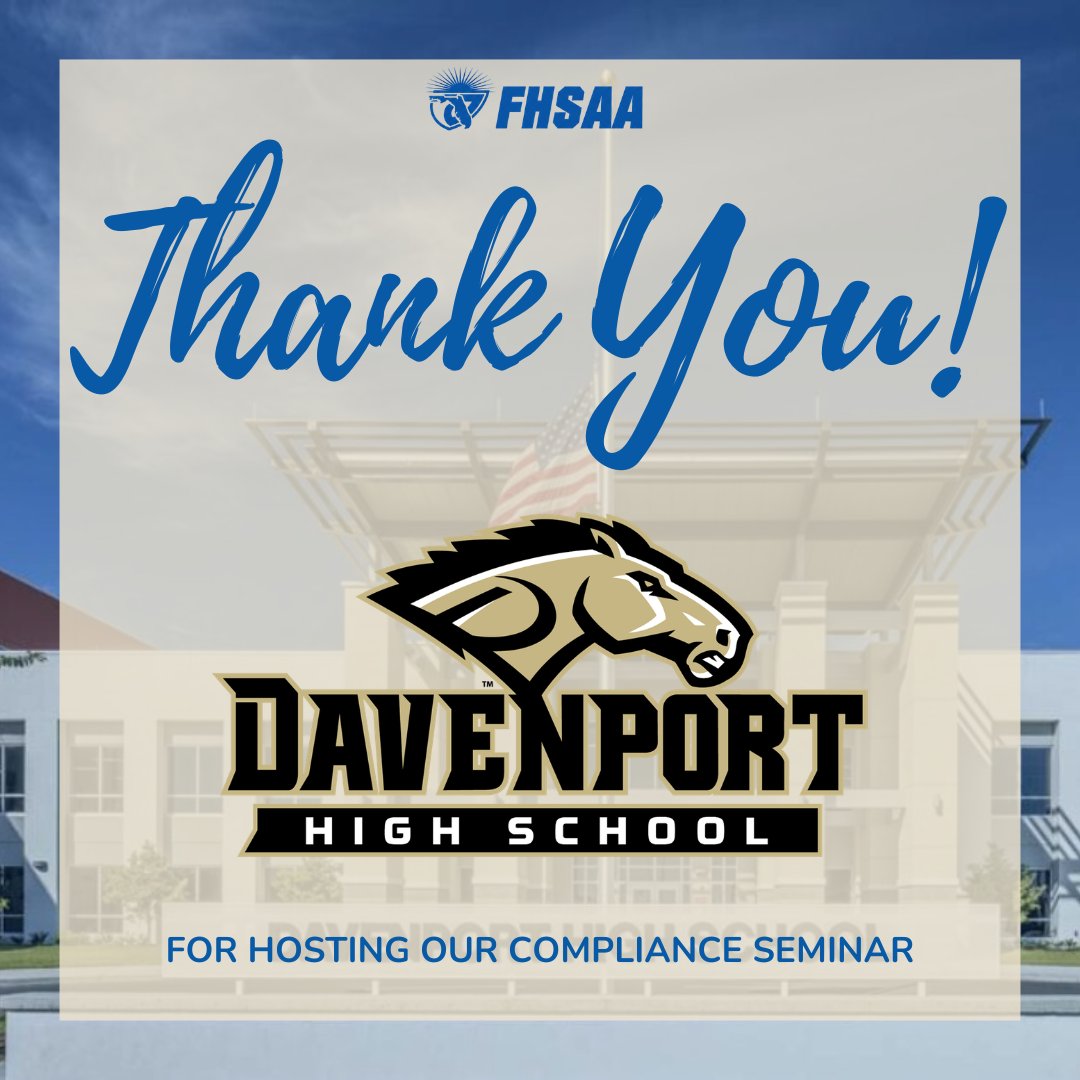 FHSAA's tweet photo. A great day at Davenport High School for our FHSAA Compliance Seminar!

Thank you to the Davenport team for welcoming us and providing a space for meaningful conversations, continued education, and connection with school administrators from across the area. #FHSAA https://t.co/WY1Uif3x4B