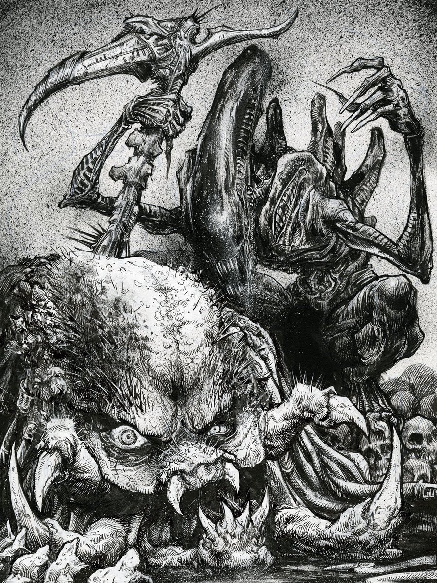 HeavyMetalInk's tweet photo. @WAYSHAK is the pseudonym of Jonathan Wayshak, an American illustrator and comic book artist known for his highly detailed style, packed with intricate linework, heavy inks, and cross-hatching. His work blends influences from underground comix, horror, science fiction, and dark fantasy. 🔥