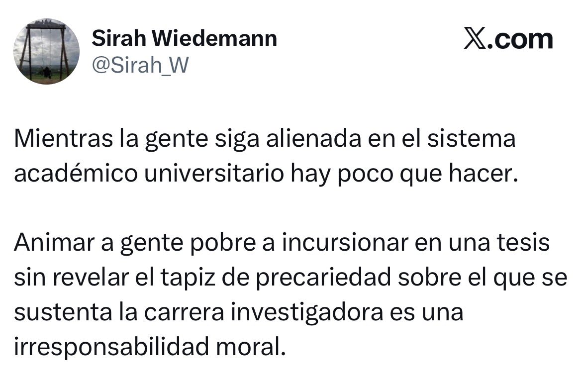 jero_s_velasco's tweet photo. Dos de los posts más realistas y acertados que he leído estos días. Para todos aquellos que salimos de barrios obreros y marginados, investigar era una utopía. Había que currar, vivíamos en la precariedad. Luego, con dinero y vocación, llegó lo demás. 
Y la Univ. no ayuda. https://t.co/JSktyncamq
