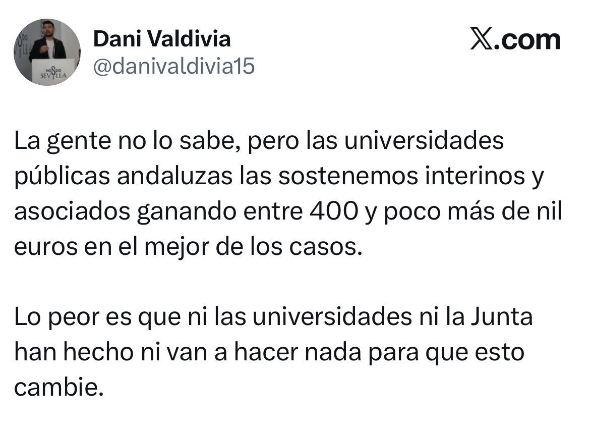 jero_s_velasco's tweet photo. Dos de los posts más realistas y acertados que he leído estos días. Para todos aquellos que salimos de barrios obreros y marginados, investigar era una utopía. Había que currar, vivíamos en la precariedad. Luego, con dinero y vocación, llegó lo demás. 
Y la Univ. no ayuda. https://t.co/JSktyncamq