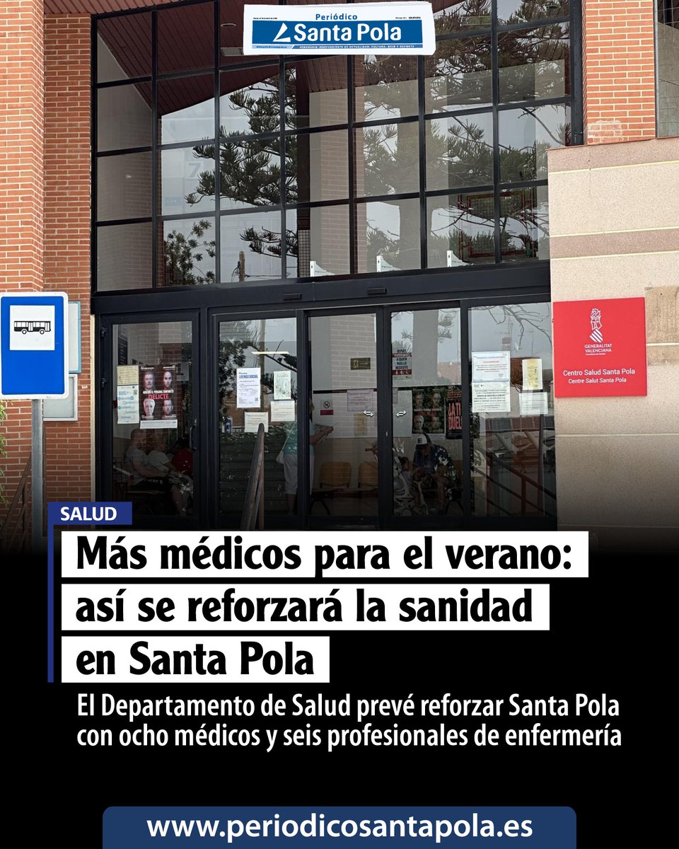PeriodicoSP's tweet photo. 🏥 Santa Pola prevé reforzar la atención sanitaria de verano con 8 médicos y 6 profesionales de enfermería.
El plan actuará en Casa del Mar, urgencias del Centro de Salud, Gran Alacant y Tabarca, especialmente durante julio y agosto.

👀📰Leer noticia en👇
https://t.co/miEbkcDWuj https://t.co/coo8Wumv6P