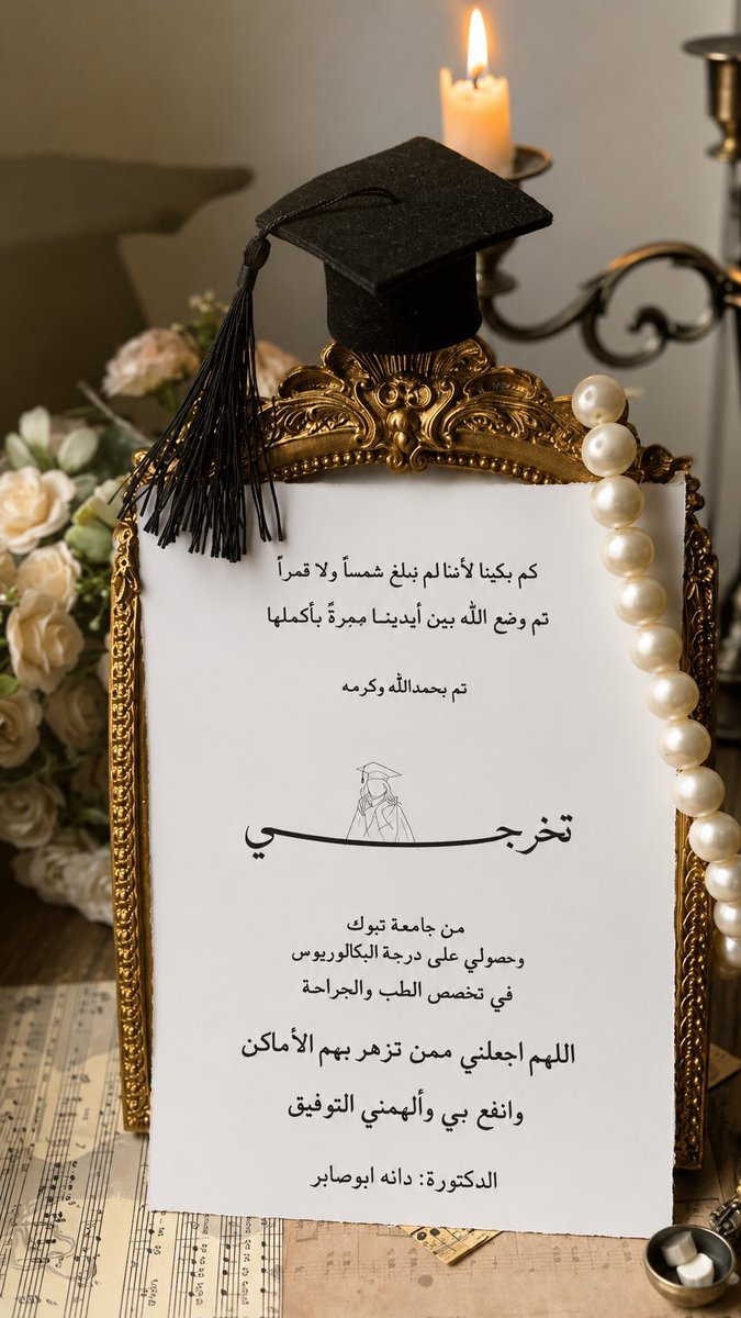 danah_3lli's tweet photo. (وَآخِرُ دَعْوَاهُمْ أَنِ الْحَمْدُ لِلَّهِ رَبِّ الْعَالَمِينَ )

الحمدلله الذي أكرمني بكرمه وفضله، لا بجدي واجتهادي❣️
رحلة امتدت ست سنوات، لم تكن سهلة، لكن لطف الله ورحمته كانا خير معين.
بين تعب وسعي واجتهاد، مضت الأيام حتى وصلت إلى هذه اللحظة، أحمد الله كثيرًا أن منَّ عليّ بالتخرج من كلية الطب والجراحة🎓🎓.

وتشرف بإلقاء كلمة التخرج نيابة عن زميلاتي الخريجات، لحظة فخر لا تُنسى❣️.

انتهت كلية الطب بفضل من الله، لتبدأ أحلام وطموحات جديدة قادمة..♥️