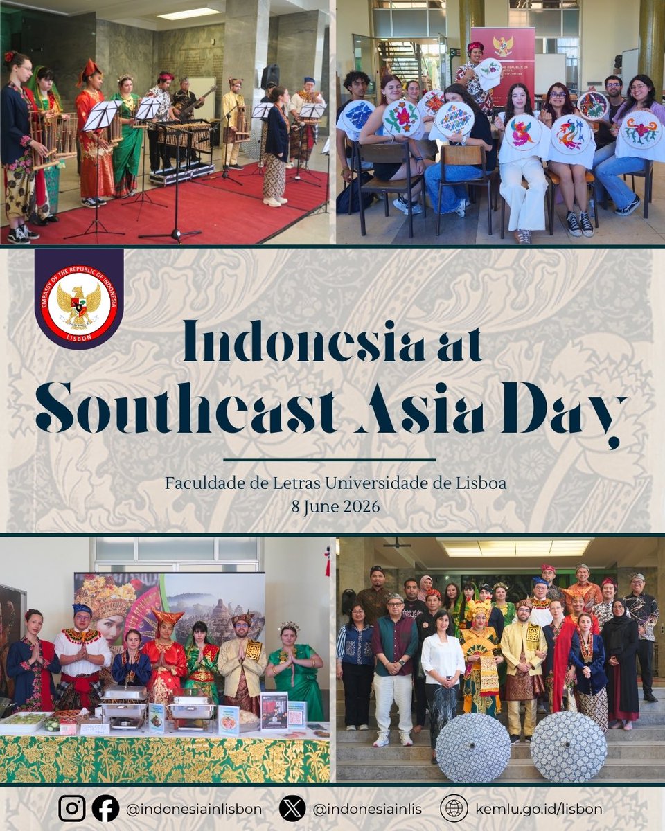 indonesiainlis's tweet photo. On 8 June 2026, the Embassy of the Republic of Indonesia in Lisbon participated in the Asian Culture Festival 2026: Southeast Asia Day, organized by the Asian Studies Students Association of the Faculty of Arts and Humanities, University of Lisbon.

(1/8) https://t.co/HXPBtNkhk4