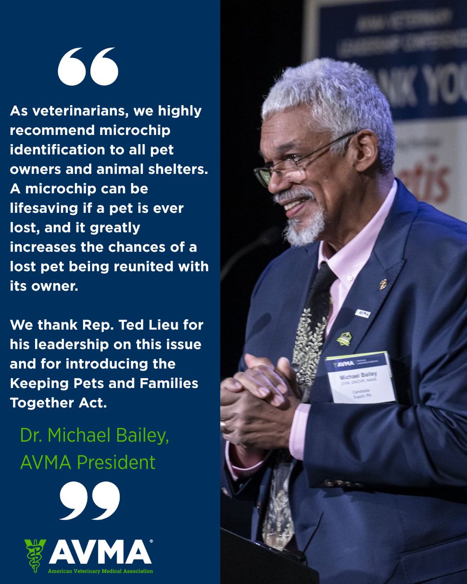 AVMACAN's tweet photo. AVMA-endorsed Keeping Pets and Families Together Act introduced in Congress. If passed, the legislation would establish a program within @USDA to encourage microchipping of dogs &amp; cats in shelters w/ goal of quickly returning missing pets to their families https://t.co/HIblqx98SN https://t.co/yYQqVOIRcH