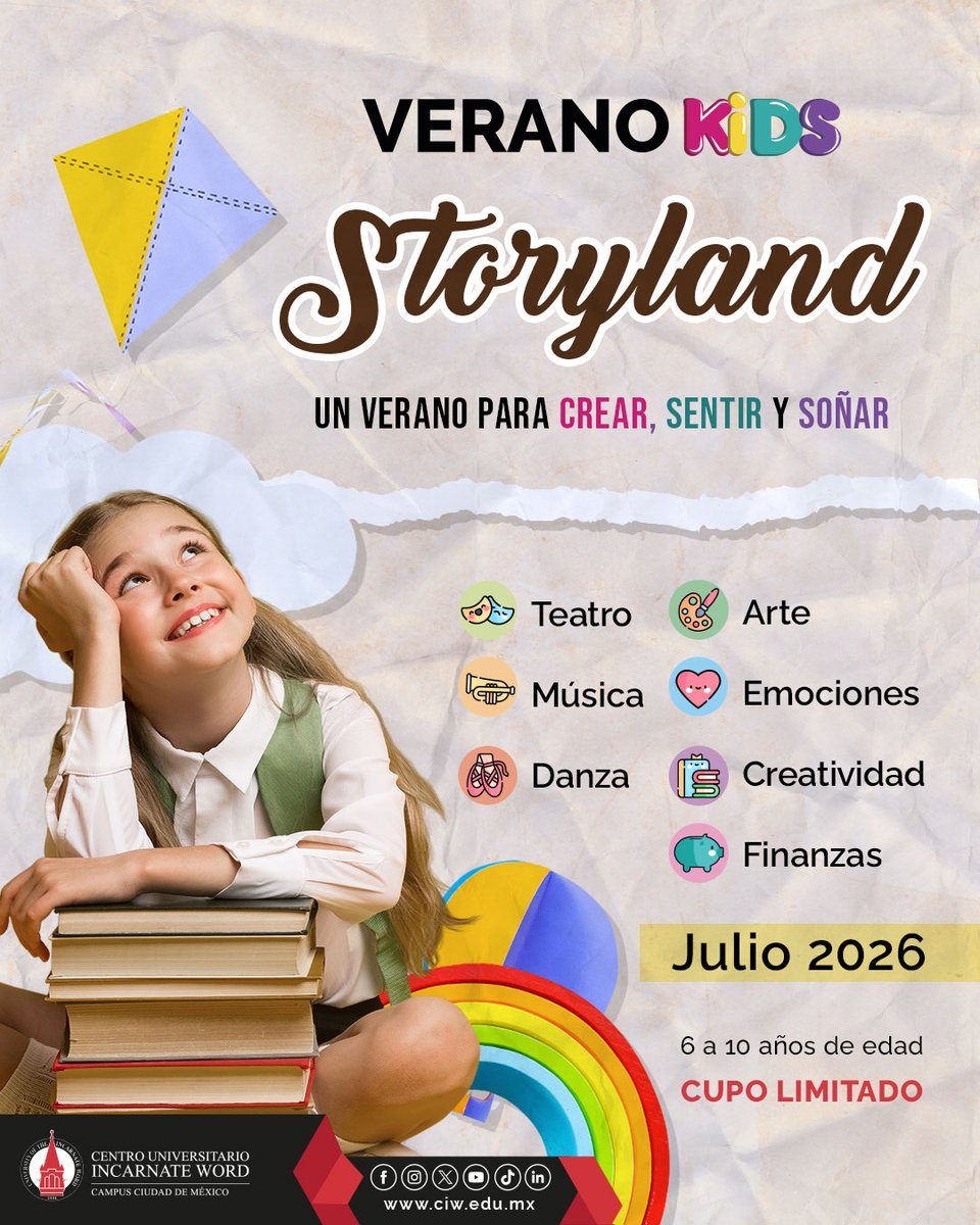 ExtensionCIW's tweet photo. 🌞 Este verano, deja que su imaginación escriba la mejor historia.

En Verano KIDS: Storyland de Incarnate Word, los pequeños descubrirán el poder del arte y la creatividad para expresar sus emociones en un ambiente lleno de aprendizaje y diversión.

✨ ¡Inscripciones abiertas! https://t.co/1EUzAuCHwC