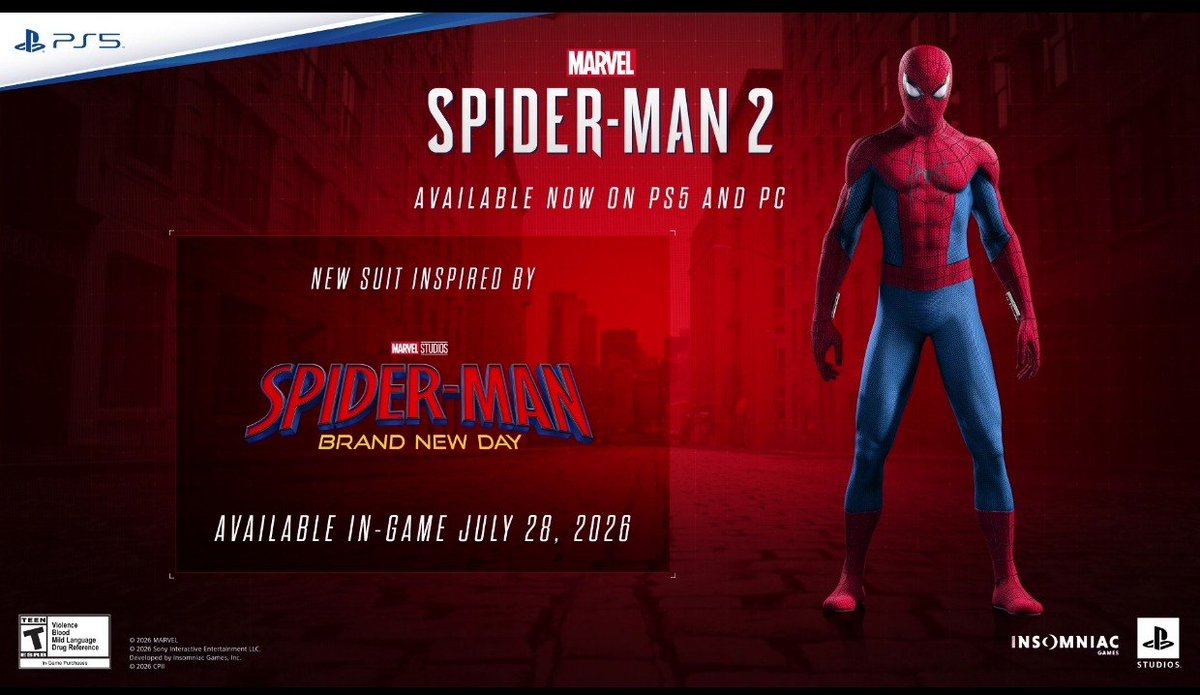_DreamzGaming's tweet photo. #SpiderManBrandNewDay x #SpiderMan2PS5

New DLC coming to Spider-Man 2 on July 28, 2026. https://t.co/xbuY4aW1PY