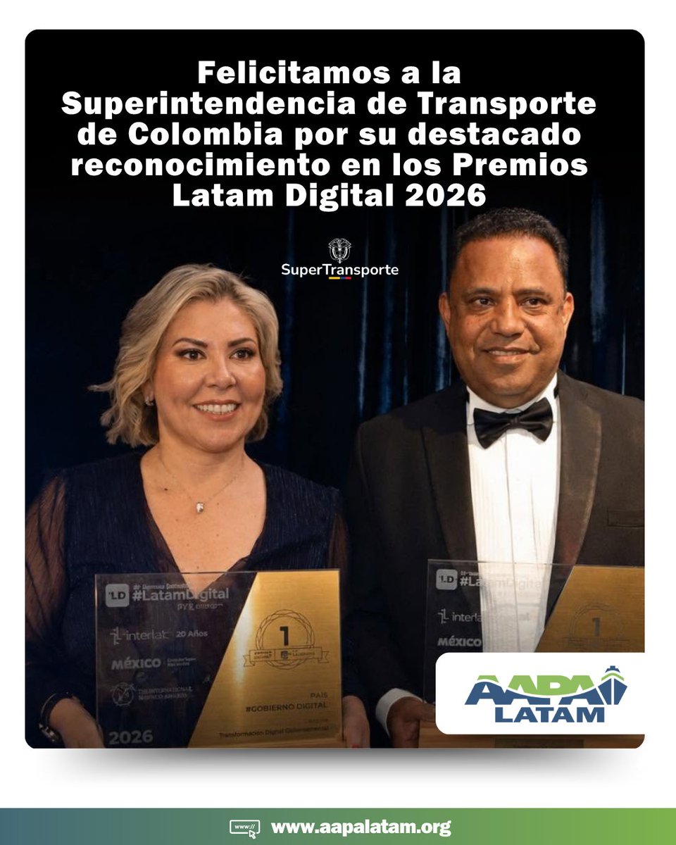 AAPALATAM's tweet photo. Felicitamos a la @Supertransporte  de Colombia por sus reconocimientos en #LatamDigital2026 en Transformación Digital y Estrategia Digital con el #RepositorioPortuario, una iniciativa que fortalece la transparencia, la gestión de datos y la competitividad portuaria de la región. https://t.co/KnSG1cytSJ