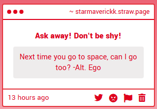 StarMaverickk's tweet photo. Oh, hey, Alter Ego!
Uh... actually, that doesn't sound like a bad idea! Given that you're an advanced AI and all, you might be really useful!
You can tag along! https://t.co/m1QRMazEfG