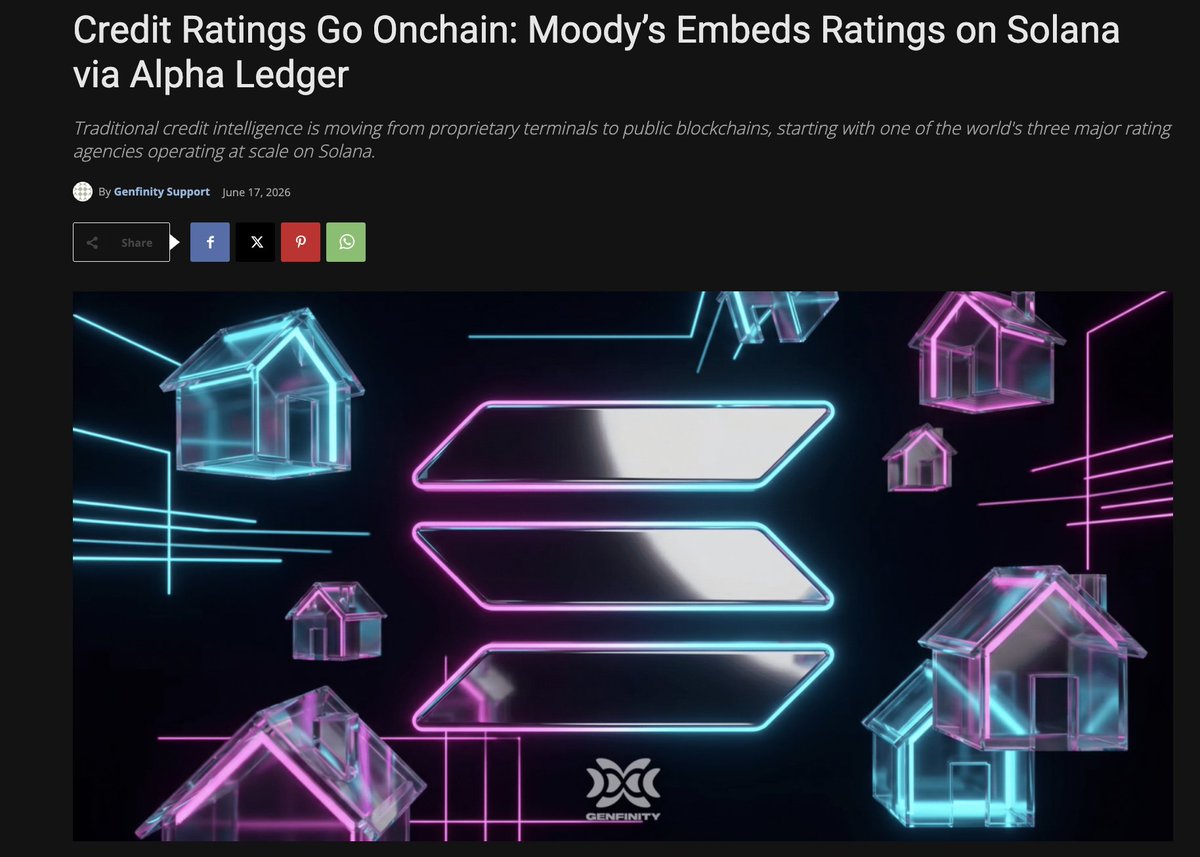 IOV_OWL's tweet photo. The global bond market exceeds $140T.

Moody's has now brought credit ratings onchain via Solana solana:So11111111111111111111111111111111111111112 and Canton Network canton-network:native.

One of the world's three major rating agencies is making credit machine-readable for tokenized assets.