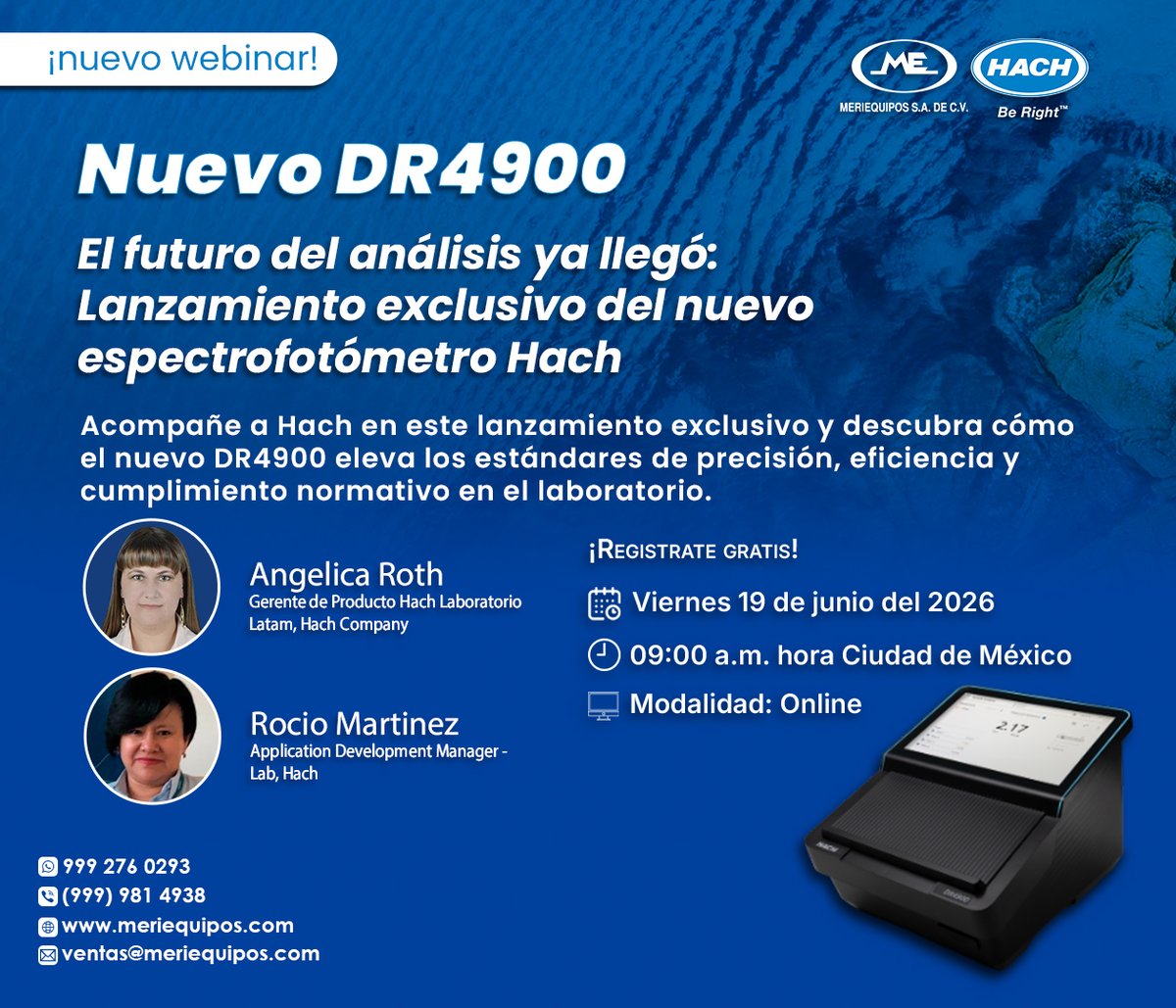 Meriequipos's tweet photo. ✨Acompañe a Hach en este webinar y descubra cómo el DR4900 eleva los estándares de precisión, eficiencia y cumplimiento normativo en el laboratorio.
👉🏻Únete gratis-  https://t.co/yF3YQqPhag
📞ventas@meriequipos.com
📱WhatsApp: https://t.co/7bMvIAhm2I
#Laboratorio #AnálisisDeAgua https://t.co/1hmUmiBQfr