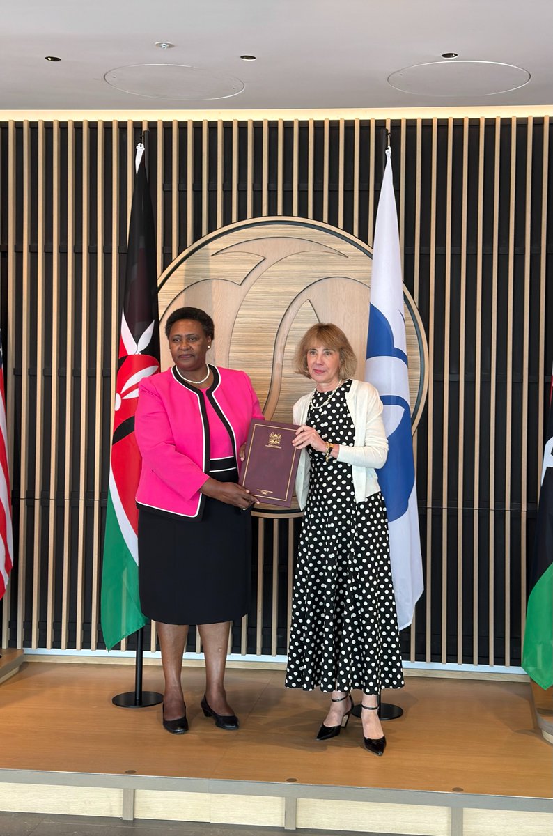 KenyaMissionUK's tweet photo. Today at the @EBRD  Headquarters in London, Amb. Rose Makena Muchiri, Registrar of Treaties of the Republic of Kenya, formally presented Kenya’s accession documents to EBRD Secretary General @MilicaDelevic, marking an important institutional milestone in Kenya’s membership of the Multilateral Development Bank.

Kenya’s membership of the EBRD presents a new channel for cooperation in private-sector development, investment mobilisation, infrastructure development, and sustainable, climate-resilient growth. The Bank’s business-focused mandate is closely aligned with Kenya’s #BETA agenda and the Government's efforts to broaden access to sustainable, inclusive, fair and impactful long-term investment for the private sector

Notably, EBRD will operate its first African headquarters and the Bank's sub-Saharan regional hub from Nairobi.

Also in attendance at the presentation event were Dr. @KarenKandie, Director of Parastatal Reforms (Financial) at @KeTreasury; Mr. Ali Mambo, Chargé d’Affaires a.i., and Mr. Ronny Mutethia, Minister (Political), at @KenyaMissionUK; and EBRD Board Directors Brendan O'Connor and Anders Garly Andersen

@BaloziMakena 
@MMakoloo 
@InvestKenya_ 
@ForeignOfficeKE