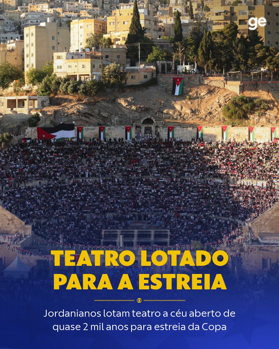 geglobo's tweet photo. Jordanianos lotam teatro a céu aberto de quase 2 mil anos para assistir estreia na Copa.

Primeira participação em Copas do país asiático faz teatro milenar ficar repleto de jordanianos que comemoraram o primeiro gol da seleção no torneio.

➡️Confira: https://t.co/lOcQa02w3i

📷 REUTERS/Alaa Al Sukhni

#GlobonaCopa #ge2026 #futebol #jordânia