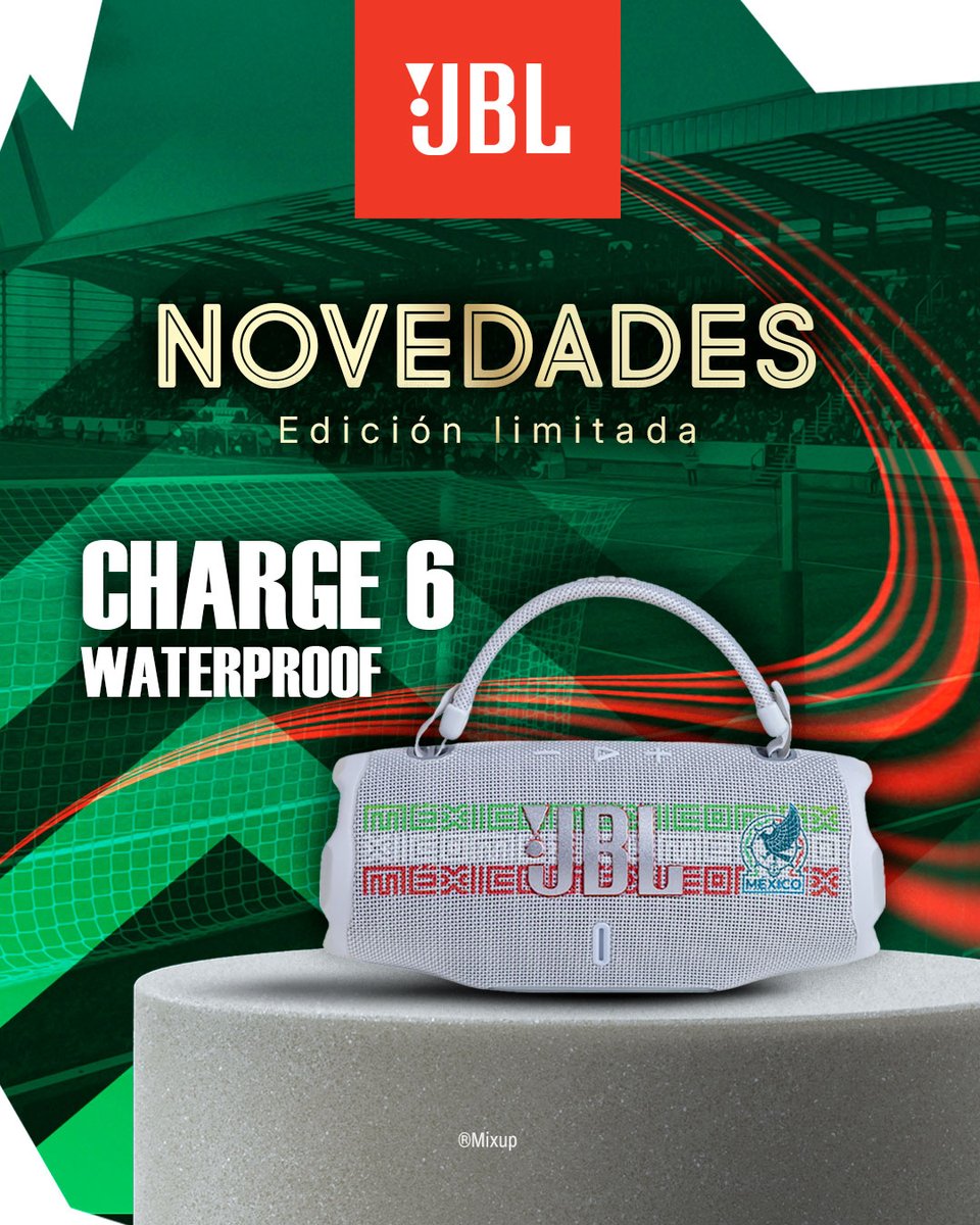 MixupTeam's tweet photo. 🔊🇲🇽 Lleva el ritmo con orgullo... La nueva JBL Charge 6 Edición Limitada México combina sonido potente, resistencia al agua y un diseño que celebra tu pasión por el país. 🎶✨

¡Haz que cada momento suene a México! 💚🤍❤️
https://t.co/8uo57x8kdT https://t.co/hT6EtTy19x