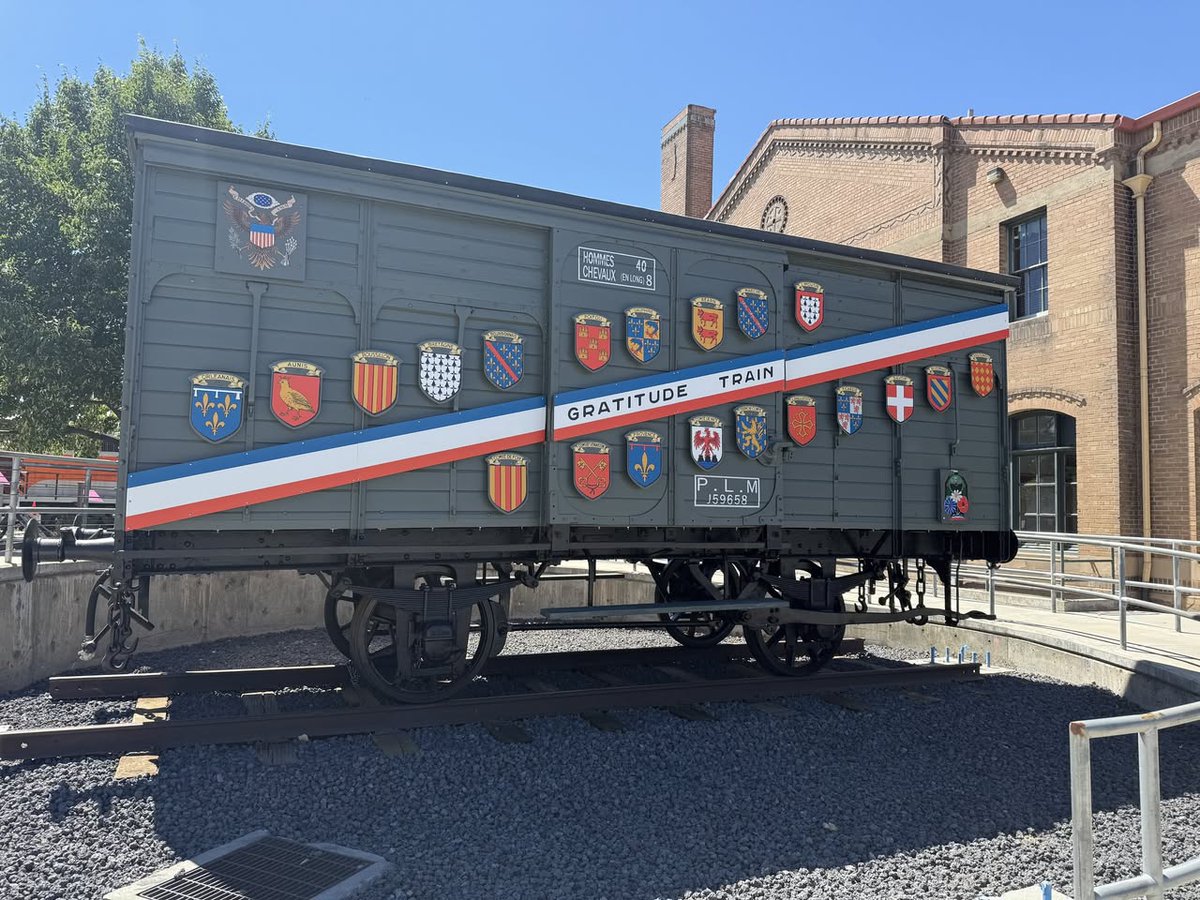 owchamber's tweet photo. The Utah Merci Car is back at Union Station after a 2-year restoration! Gifted by France in 1949 as thanks for WWII aid, you can see this piece of history right now. Join the official welcoming ceremony on July 4th!
#UtahMerciCar #UnionStation #TrainRestoration https://t.co/Ry8UUrWTHJ