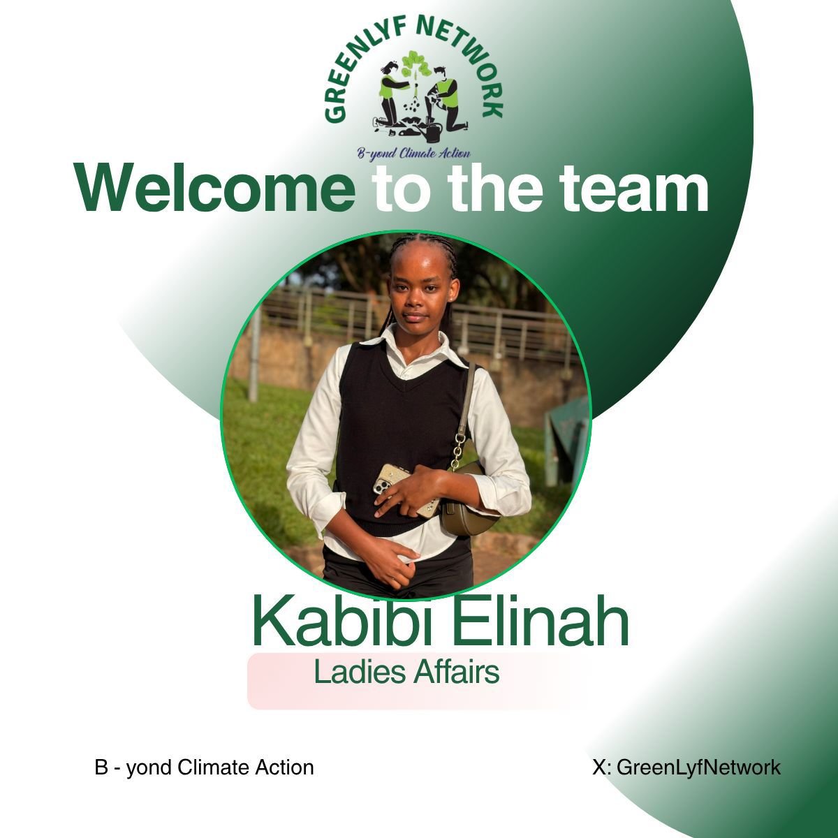 GreenLyfNetwork's tweet photo. Welcome to the team  Miss Elinah. We look forward to you contribution to the team. https://t.co/iSy4hfpcyn