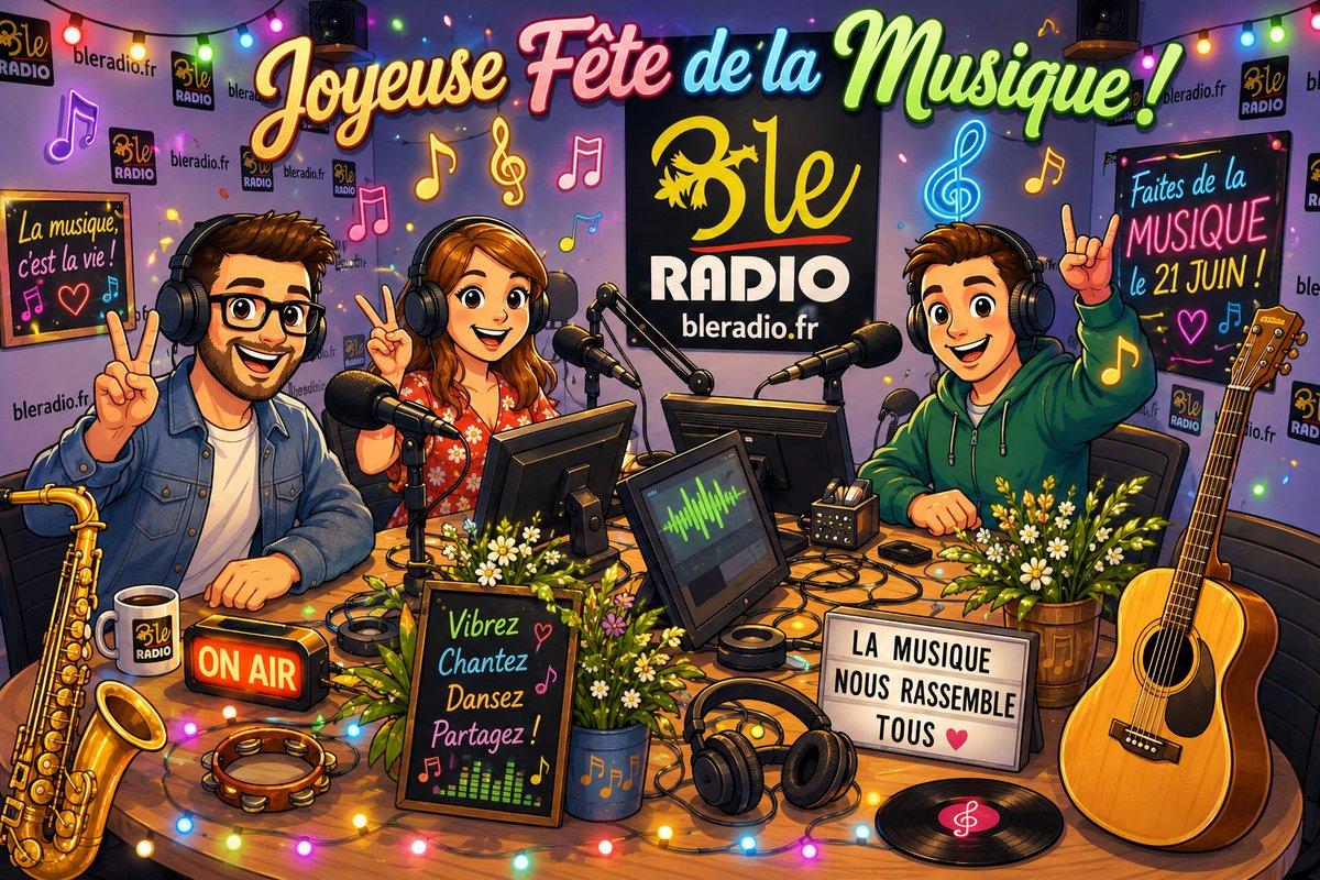 BLERadio's tweet photo. Toute l'équipe de BLE Radio vous souhaite une très belle Fête de la Musique !
🎸🎸🎸

👉 https://t.co/zfFc92Wp3O https://t.co/KdLg82QzCe