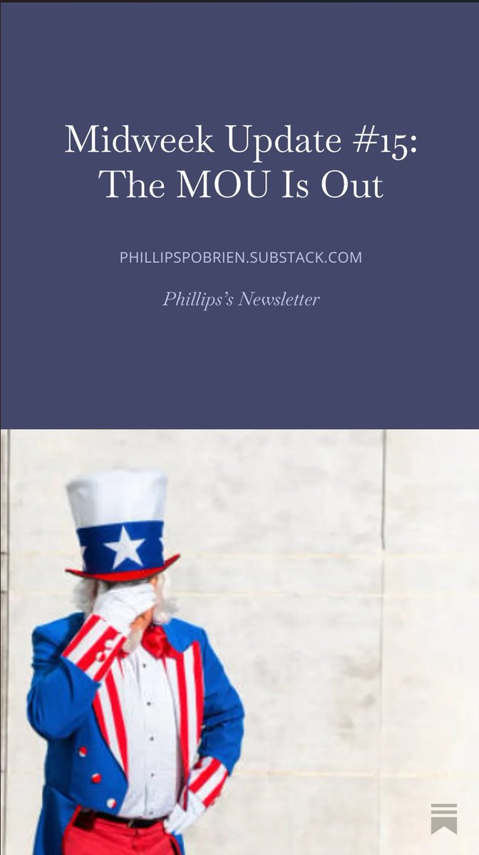 PhillipsPOBrien's tweet photo. Hi All, we now have an official text of the USA-Iran MOU from the US point of view. It is extraordinary. The US is in a far weaker position than before it started this war fewer than four months ago. Here is a free, blow-by-blow description why. https://t.co/sDZxiRSxVz
