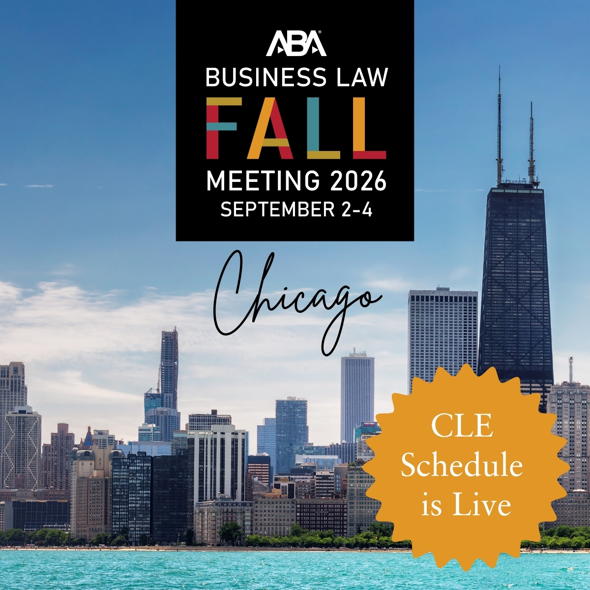 ABABusLaw's tweet photo. Chicago | Sept. 2-4 | Join us for Business Law Fall Meeting that covers the latest business law trends and developments. Preview our CLE Schedule and register now! https://t.co/o9vEJeb1hZ https://t.co/fm1n0cfqNG