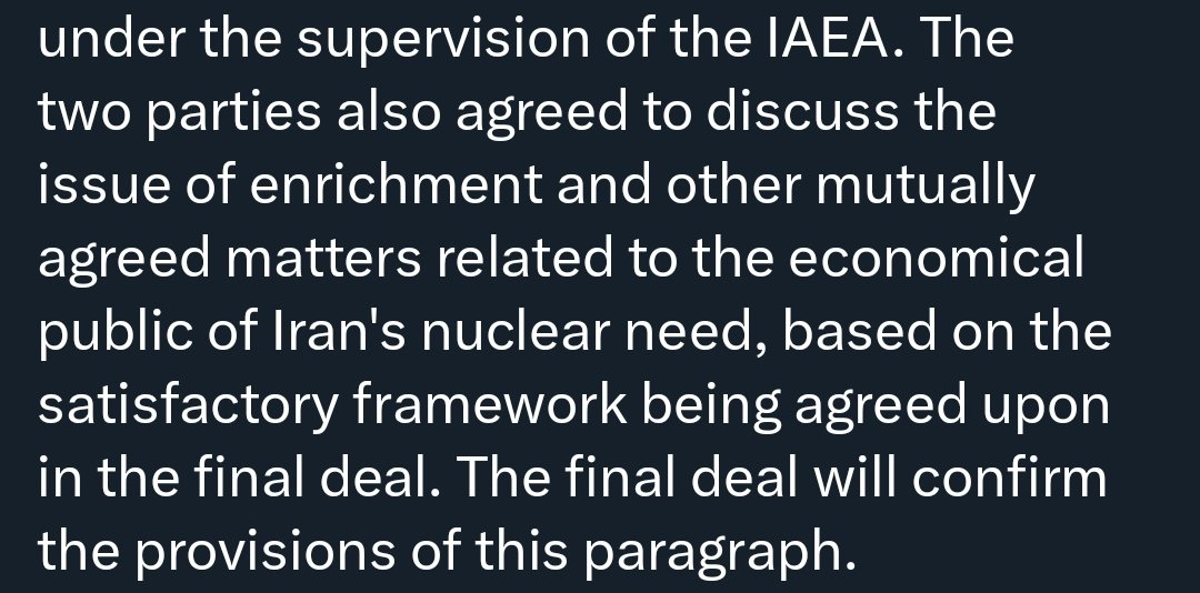 formerlyelm's tweet photo. If I'm reading this correctly, the 300bn is separate from the unfreezing Iranian accounts.

The verbiage on enrichment isn't promising, and no mention of missile capabilities. https://t.co/Ta695pLyuU