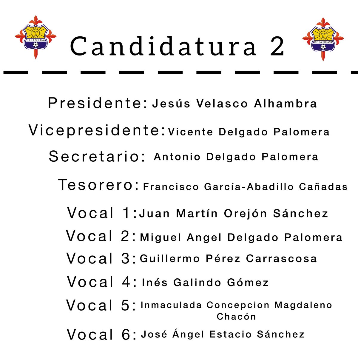 Cflasolana's tweet photo. Aficionados del Club de Fútbol La Solana:  
La Junta Electoral informa que se han presentado en plazo y forma dos candidaturas para optar a la gestión y dirección de nuestro club. https://t.co/SVKP8EqEiQ