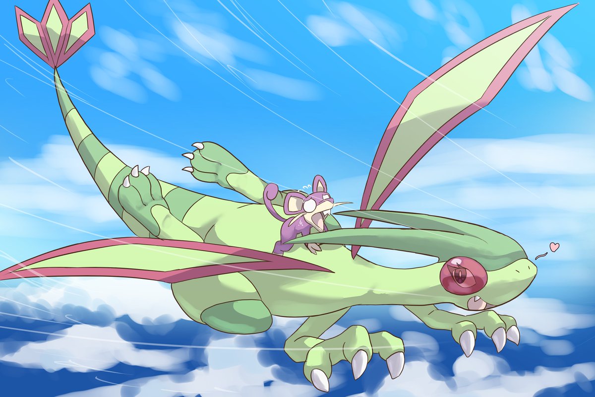 paradox_ian's tweet photo. After accidentally stepping over the poor Rattata, Sonora the Flygon decides to make it up to him by giving Alex a lift! Though it looks like Alex still isn't used to being up that high! https://t.co/FWCtxOnkp6