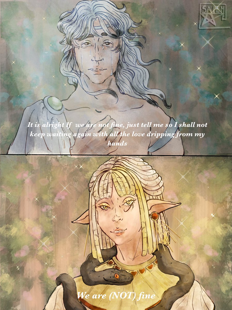 __st4rgurl__'s tweet photo. In the past, a long time ago, when Khan-Rae and Dian were young and alone in a world they barely know, they had a  really complex (toxic) relationship but several years have passed and  now they have a healthy relationship and three adopted little nuggets.
#artmoots #OCㅤㅤ https://t.co/ZsfJm5pIFt