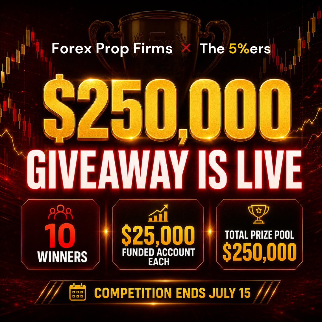 propfirms's tweet photo. 🚨 $250,000 GIVEAWAY IS LIVE! 🚨

Only the most active community members will have a chance to win.

🏆 10 Winners
💰 $25,000 Funded Account Each
🎁 Total Prize Pool: $250,000

How to Qualify:
• Register with The 5%ers: https://t.co/IFTkbAEE97
• Reach Level 10+ in our Discord
• Follow all social media channels
• Submit all required screenshots on Discord
• Climb the leaderboard

⏳ Competition ends July 15.

Every message, every interaction, and every level counts. Start climbing now.

#ForexPropFirms #The5ers #FundedTrader #PropFirm #TradingCommunity #ForexTrading #Giveaway #TradingChallenge #FundedAccount #TraderLife