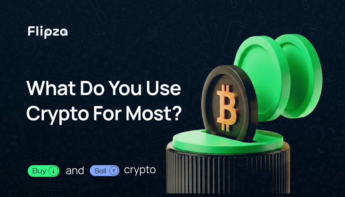 FlipzaOfficial's tweet photo. What Do You Use Crypto For Most?

Buying? Saving? Trading? Payments? https://t.co/J7s4olUN31