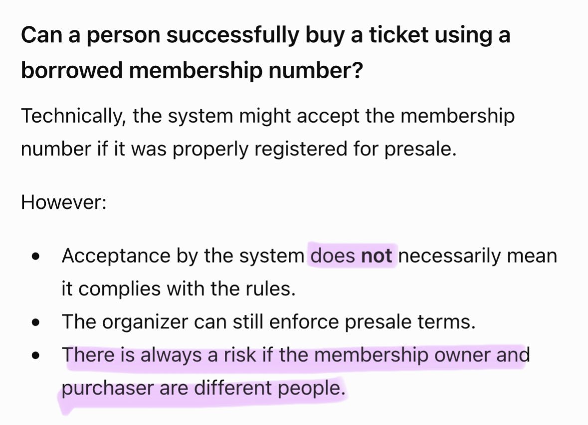 chochang_15's tweet photo. ARMYs, play it safe! 💜 borrowing someone else's ARMY Membership number for presale may work, but it comes with risks. It's always safest to use your own registered membership to avoid any issues with your ticket later on. https://t.co/srNRrBDEMH