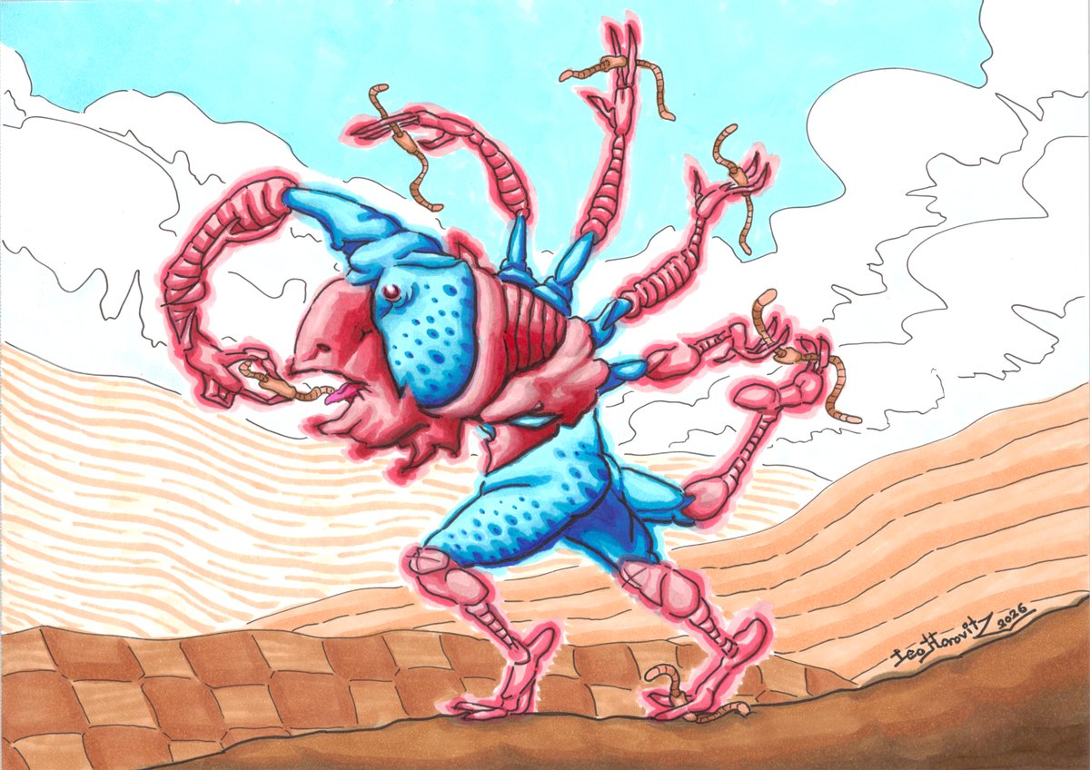 Lehooo's tweet photo. Title: "The Bizarrearly Bird Gets All the Worms"

You can't argue with results! He/it/whatever is holding a motivation speech very soon in a farmland near you.

#NoAi #monster #creature #originalcharacter #birddrawing #copicmarkers https://t.co/3UkL7Qhcj1