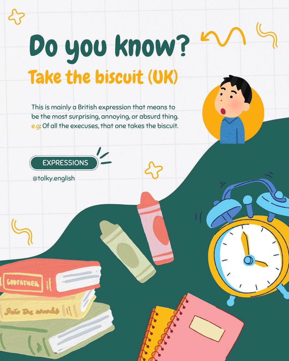 Tolky_English's tweet photo. تعبير take the biscuit هو تعبير بريطاني شهير جدا ويمكن ان يعني شيئين مختلفين كليا حسب نبرة الصوت؛ معناه الاكثر شيوعا هو بلوغ ذروة الوقاحة والغباء ليكون هذا التصرف هو "الاسوأ" على الإطلاق مقارنة بأي شيء آخر. المعنى الأقل شيوعا هو الفوز بالمرتبة الأولى أو التميز https://t.co/jPAZ6mf4ae