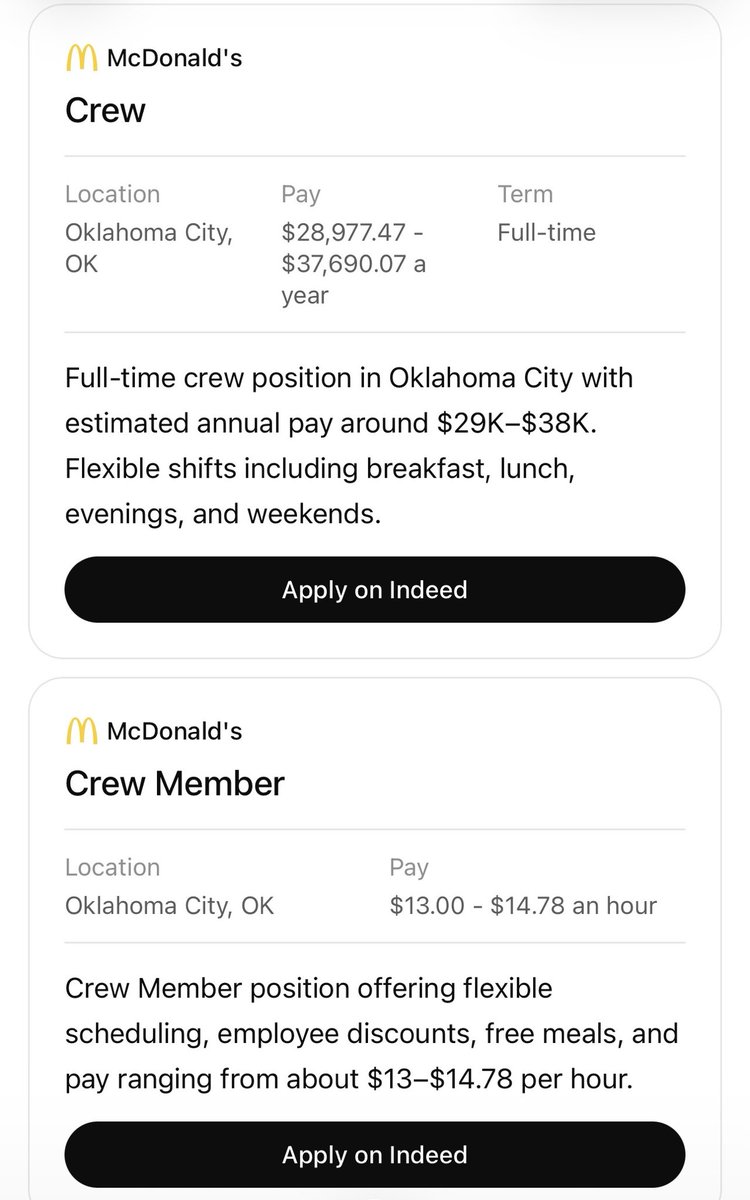 StevenThatWay's tweet photo. @jasonrmcintyre I love when people self-report their own stupidity. 

You didn’t read the question, did you?  If you did and this is still your position, then you’re even dumber than I thought. 

Even McDonalds is starting above $13/ Hr in OKC. https://t.co/AjHn4VCKIj