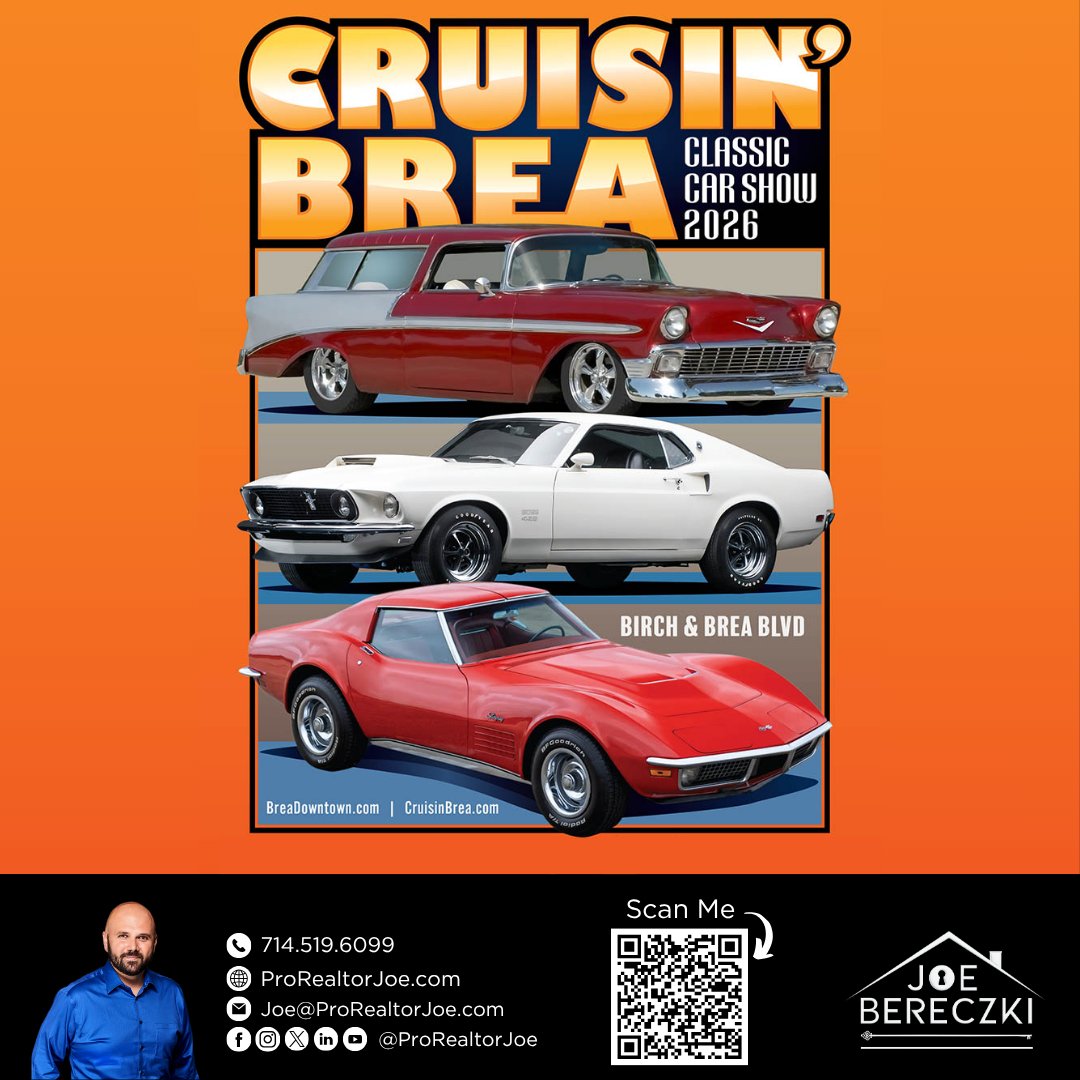 ProRealtorJoe's tweet photo. 🚗💨Cruise on over to the Father's Day Classic Car Show! I'll be hanging out, come find my booth!

📍 Downtown Brea
📆 Sunday, June 21
⏰ 10 AM - 4 PM

https://t.co/EHhn9SHxjY

#ProRealtorJoe #JoeBereczki #JoetheCaliRealtor #brea #whittier #lamirada #fullerton https://t.co/DgEo1RZYgd