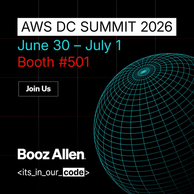 WendyScheid's tweet photo. Building technology at the speed of innovation. At AWS Summit DC, #BoozAllen is showcasing mission-ready tech built to strengthen cyber defenses, accelerate decision-making, and extend AI-powered capabilities from the tactical edge to space. Join us: https://t.co/5Q0XZEeUzt https://t.co/dsk9G1pqez