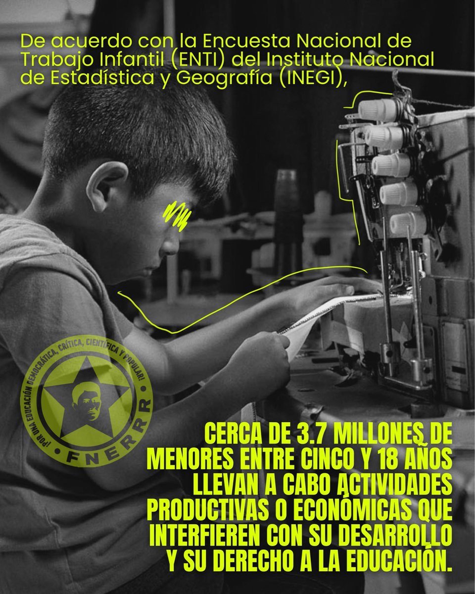FNERRR_NACIONAL's tweet photo. 🔴📣 En el Día Mundial contra el Trabajo Infantil se destaca la necesidad de fortalecer las políticas públicas para proteger a niñas, niños y adolescentes en México, donde 3.7 millones de menores de entre 5 y 17 años realizan trabajo infantil, equivalente al 13.1%. https://t.co/8EO9jQ0eNA