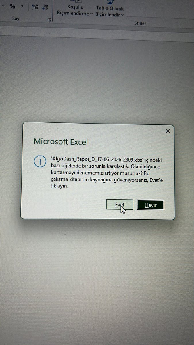 halilayhan209's tweet photo. @egitim_sistem hocam algoDash 1006 yükledim excel açılmıyor destek atarmısınız? https://t.co/o288CinYv7