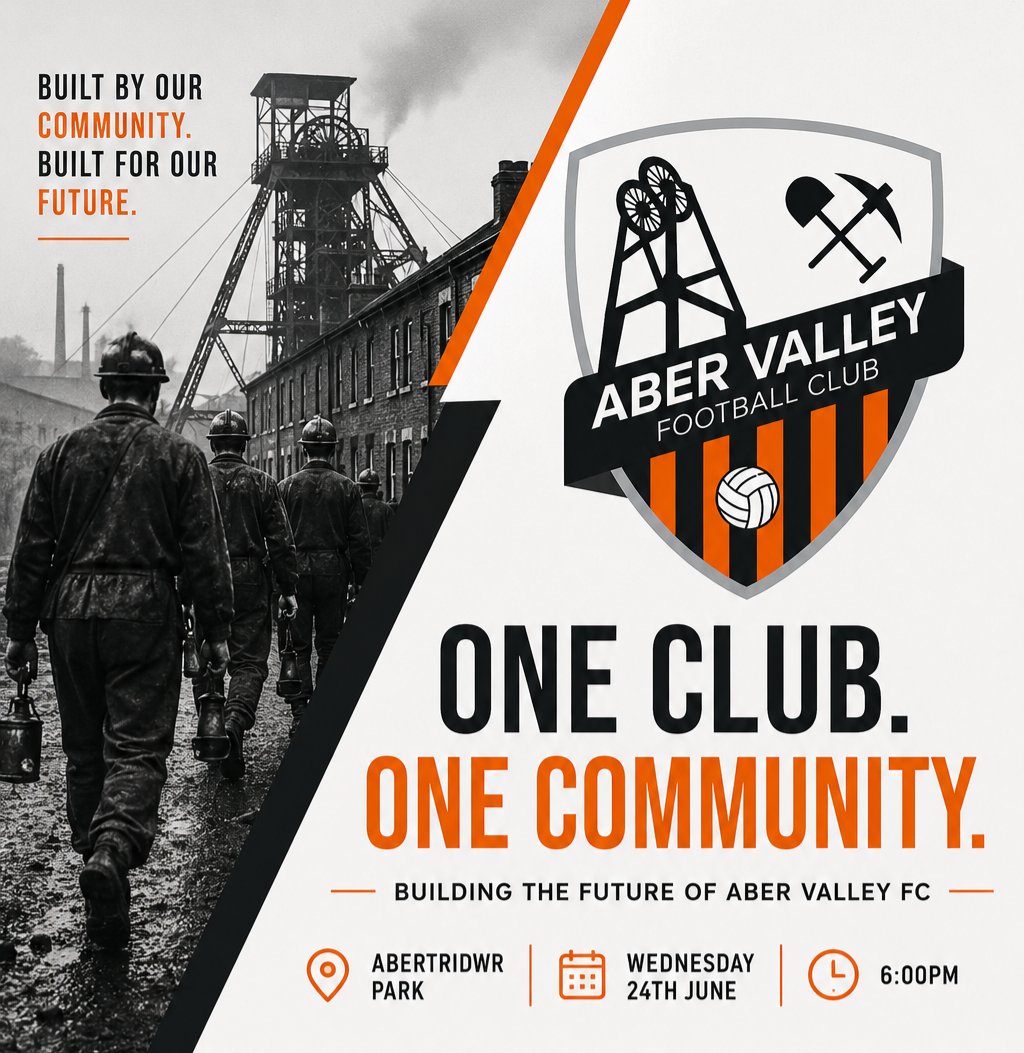 aber_valley_fc's tweet photo. Our village has weathered tough times before, and every time it's come back stronger.

As we rebuild, we're looking for players who are driven by pride, hard work and united by a community.

Past players. Current players. New players

The next chapter starts here ⚫️🟠
#COTA https://t.co/Rg4dtVh2DA