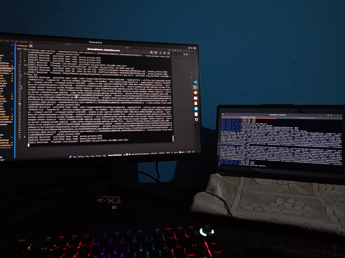 JS_Guy302's tweet photo. Agent to Server gRPC streaming of kernel logs to detect malicious command execution attempts and successful command executions on Linux.
Building a SIEM system from scratch in Golang with eBPF.
@arpit_bhayani thanks sir. You really inspired me a lot to dive into Golang.
#security https://t.co/83rJ7zGpBI
