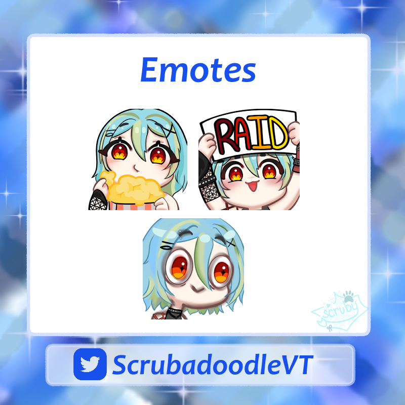 ScrubadoodleVT's tweet photo. ~Monthly RAFFLE Time~
>> Win THREE emotes of your choice from the template! <<

To Enter:
➡️Follow me and retweet this post!
🚫Comments are turned off. If you win, I will DM you for your OC reference!

✨Winner will be announced June 30th✨

💙 I will be using @.Takiimikiku's emote bases!