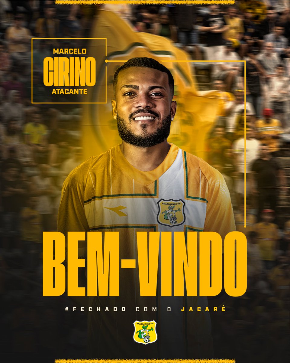 BrasilienseFC's tweet photo. Reforço no Jacaré! 🐊

O Brasiliense fechou a contratação do atacante Marcelo Cirino. Campeão da Sul-americana e da Copa do Brasil, o atleta é mais um reforço do Jacaré para a reta final da Série D!

Seja muito bem-vindo ao Jacaré!

𝗙𝗜𝗖𝗛𝗔 𝗗𝗢 𝗔𝗧𝗟𝗘𝗧𝗔
Nome: Marcelo Cirino
Idade: 34 anos
Posição: Atacante 
Clubes: Athletico Paranaense, Vitória, Flamengo, Internacional, Bahia, Operário Ferroviário,  Amazonas, Al-Nasr (Emirados Árabes), Chongqing Dangdai (China) e PSS Slaman (Indonésia)

#SomosBrasiliense