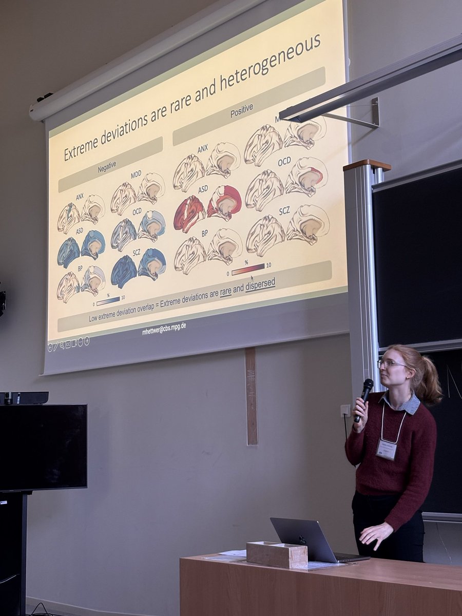 PTenigma's tweet photo. ONE OF THE MOST logistically complex studies reported @ohbm is Meike Hettwer +Sofie Valk’s new comparison of 6 common brain disorders pooling data from 170 diverse international  @enigmabrains labs across the world, with 300+ actively contributing co-authors - their incredible new study examines how the deficit patterns in the cortex align with the 2 famous principal gradients of human cortical organization and are arguably accentuations of normal modes of cortical variation. To join this study, email them + join ENIGMA Gradients working group !! 👇👇#OHBM2026 @sofievalk @enigma_bipolar