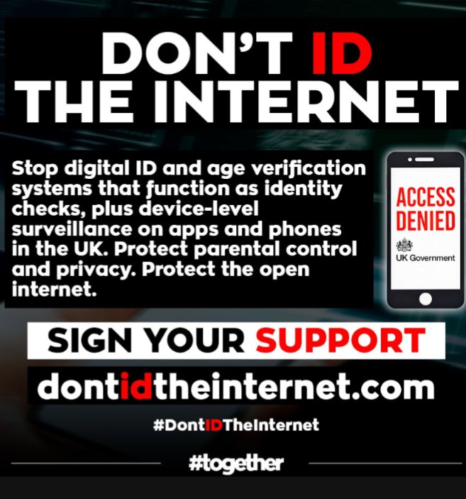 djlange's tweet photo. We must not let a “social media ban” become Digital ID by the back door.

Protect privacy. Protect the open internet.

#DontIDTheInternet
https://t.co/F5Z7Geo52E https://t.co/ih5b8CKCpq