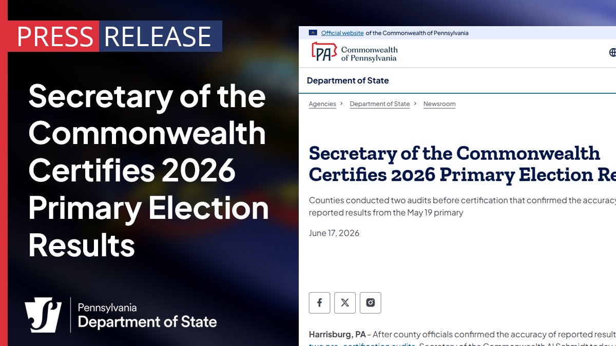 Press Release: Secretary of the Commonwealth Certifies 2026 Primary Election Results